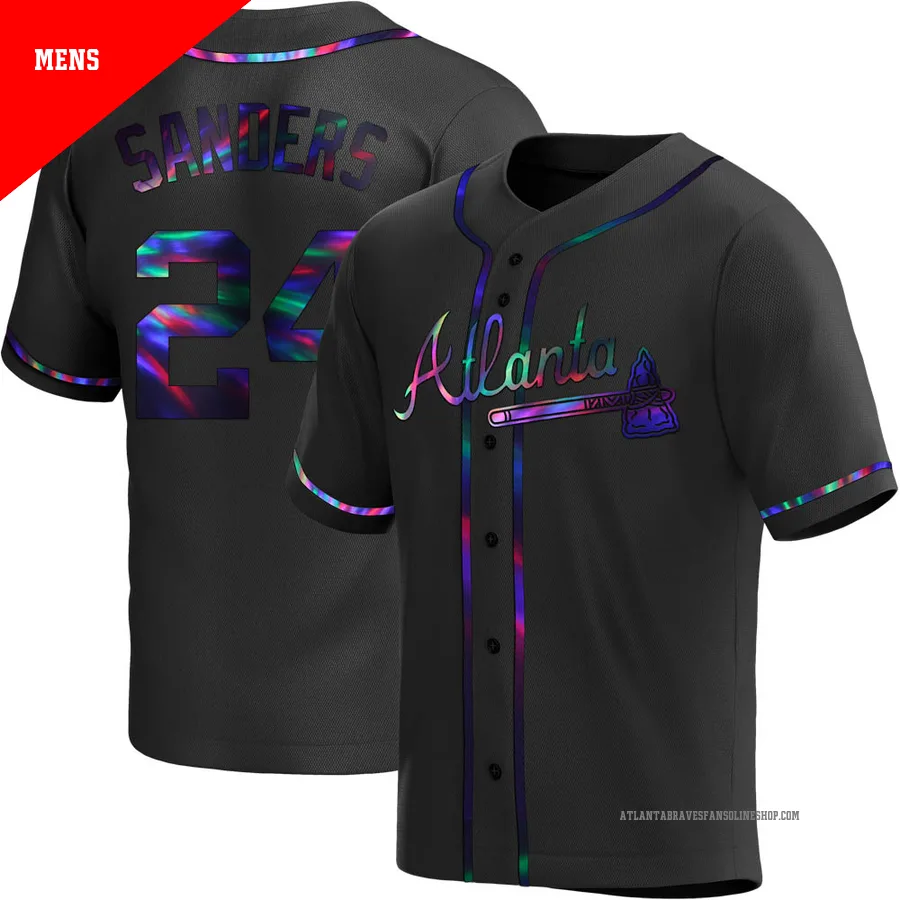 Atlanta Braves ＃24 Deion Sanders Men's Replica Holographic Alternate Jersey - Black
