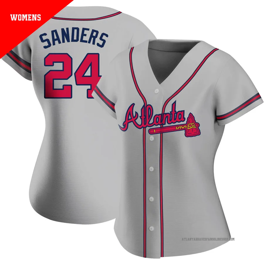 Atlanta Braves ＃24 Deion Sanders Women's Authentic Road Jersey - Gray