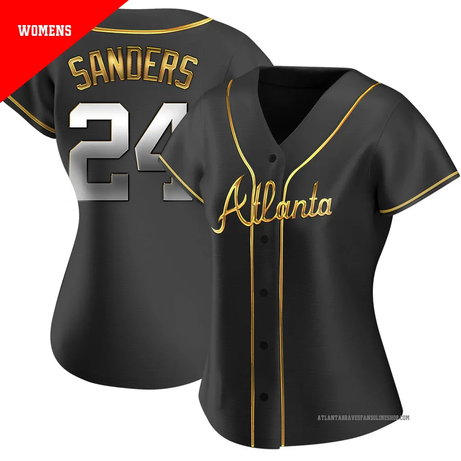 Atlanta Braves ＃24 Deion Sanders Women's Replica Black en Alternate Jersey - Gold