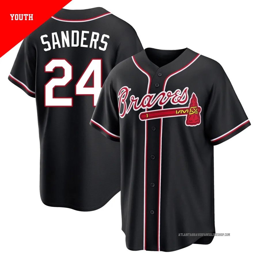 Atlanta Braves ＃24 Deion Sanders Youth Replica Fashion Out Jersey - Black