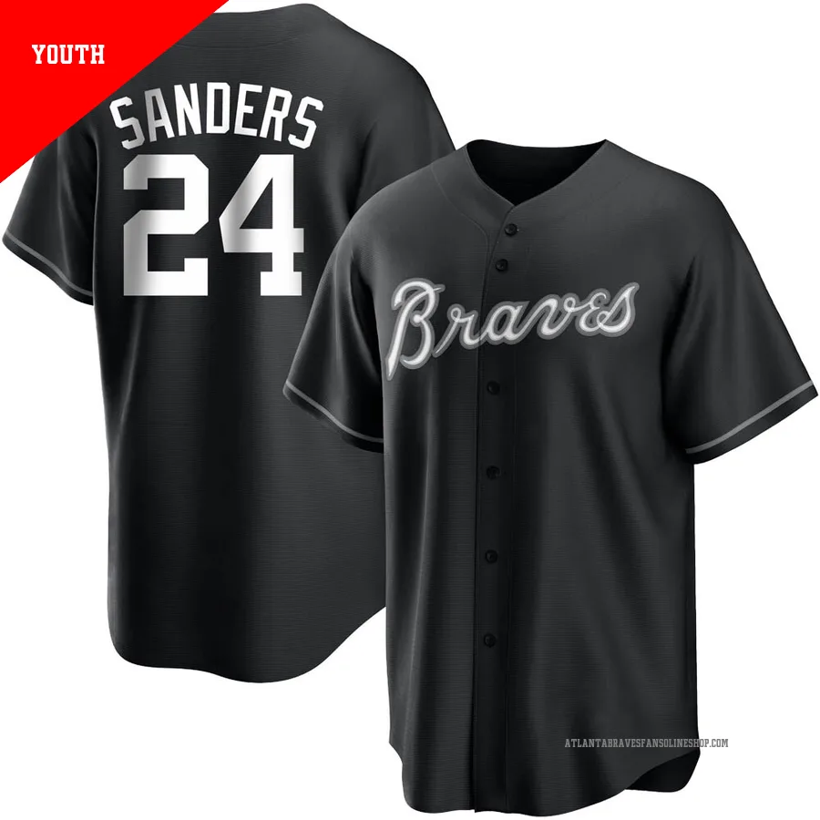 Atlanta Braves ＃24 Deion Sanders Youth Replica Jersey - Black/White