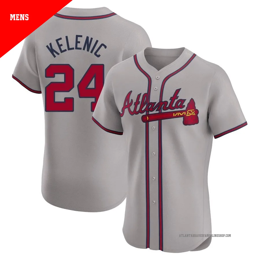 Atlanta Braves ＃24 Jarred Kelenic Men's Elite Road Jersey - Gray