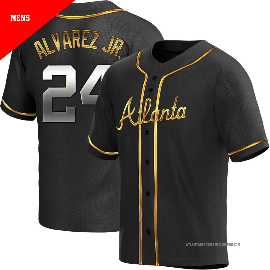 Atlanta Braves ＃24 Nacho Alvarez Jr. Men's Replica Black en Alternate Jersey - Gold