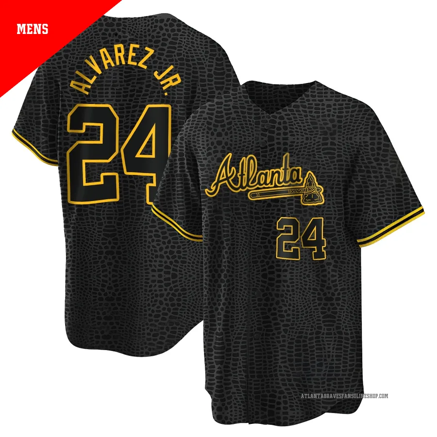 Atlanta Braves ＃24 Nacho Alvarez Jr. Men's Replica Snake Skin City Jersey - Black