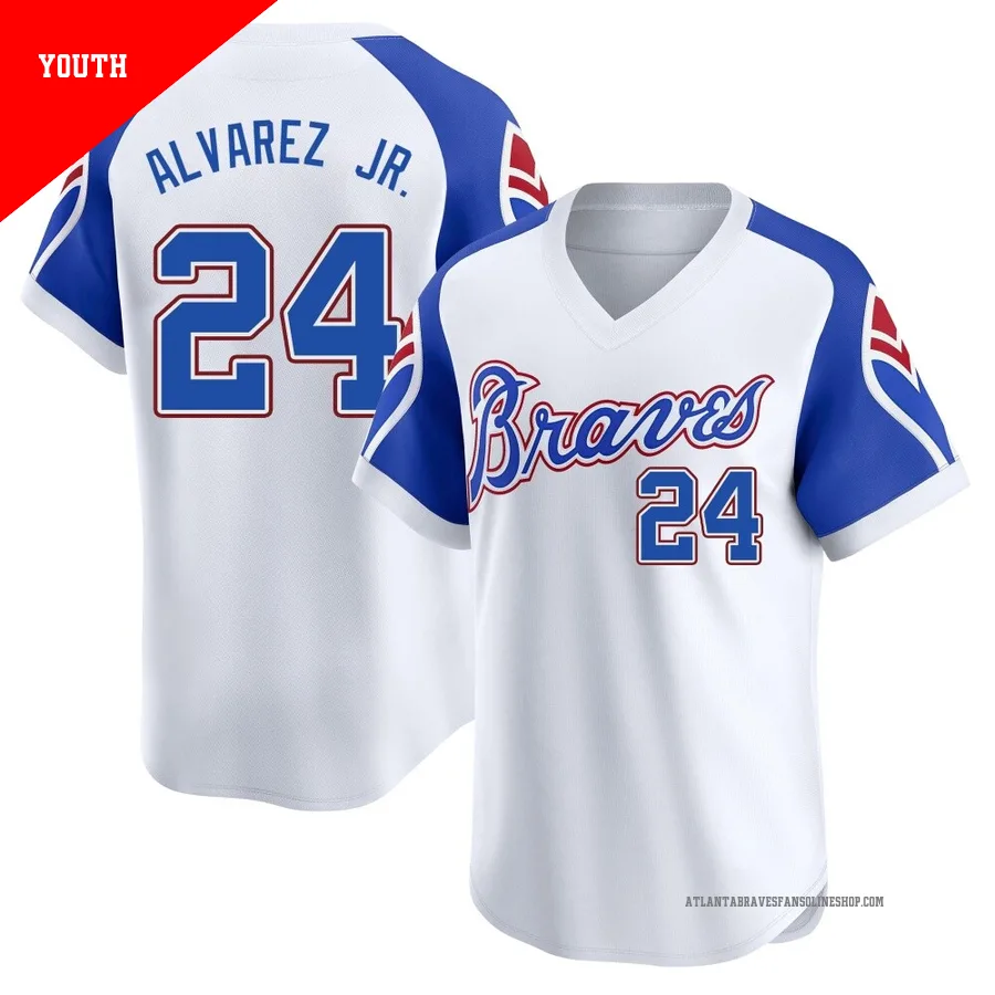 Atlanta Braves ＃24 Nacho Alvarez Jr. Youth Limited Throwback Cooperstown Collection Jersey - White