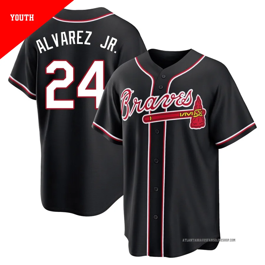 Atlanta Braves ＃24 Nacho Alvarez Jr. Youth Replica Fashion Out Jersey - Black