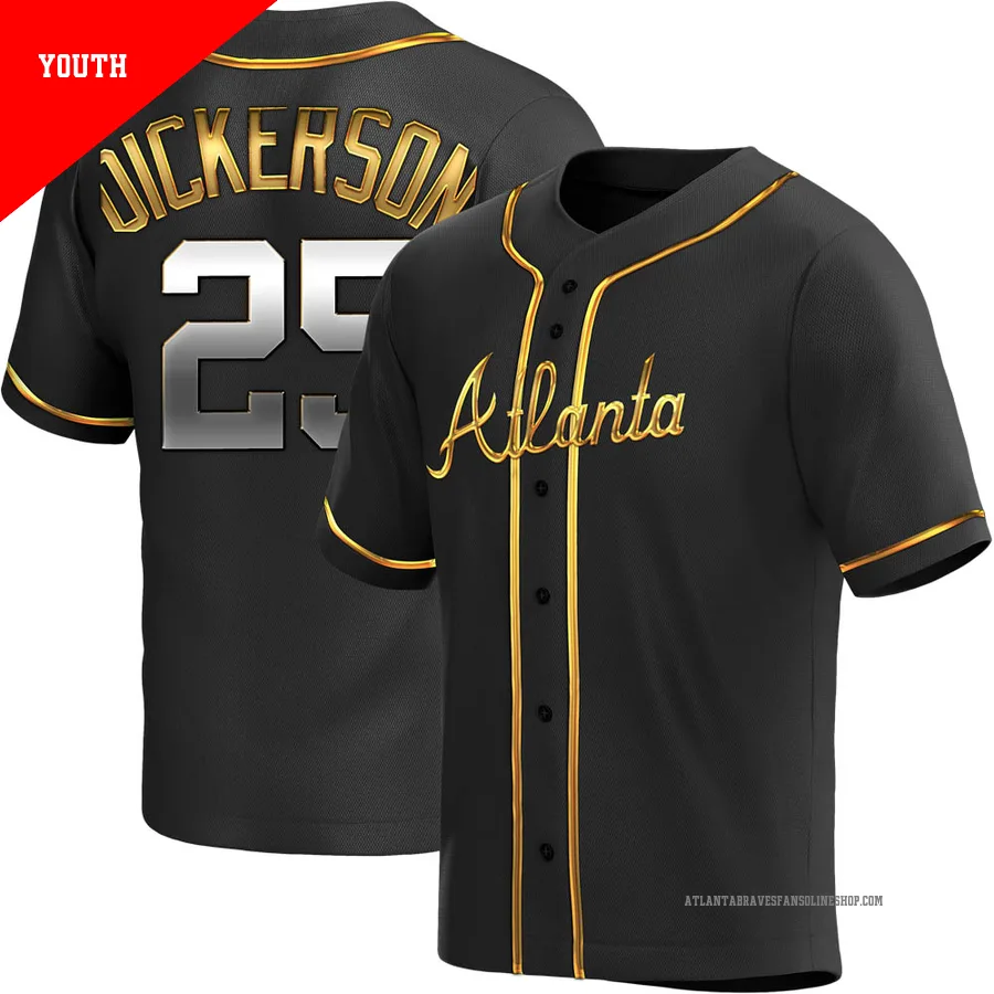Atlanta Braves ＃25 Alex Dickerson Youth Replica Black en Alternate Jersey - Gold