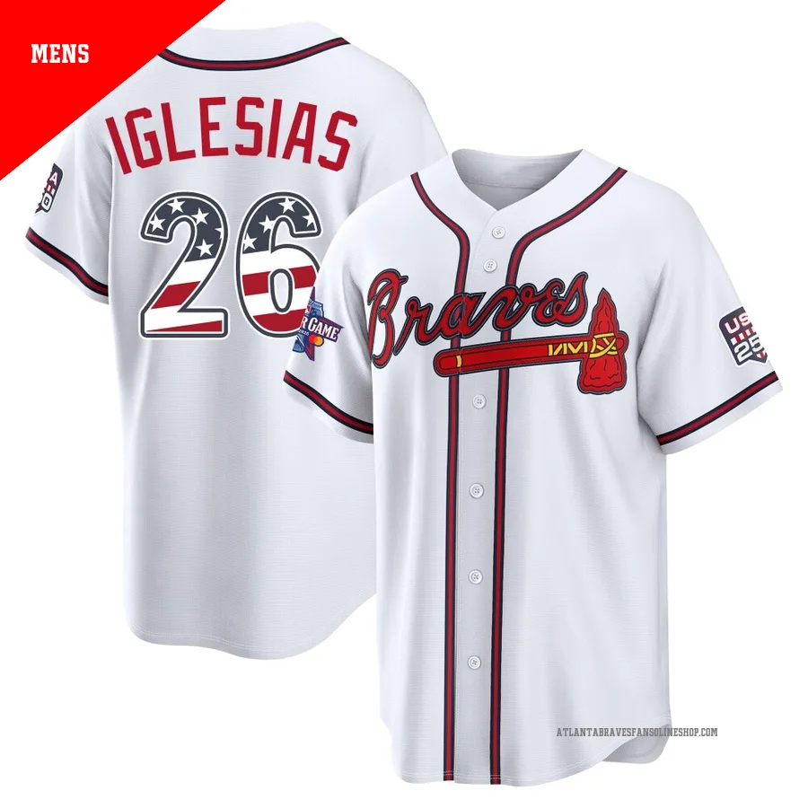 Atlanta Braves ＃26 Raisel Iglesias Men's Limited 2026 All-Star Edition Stars & Stripes Home Stadium Jersey - White