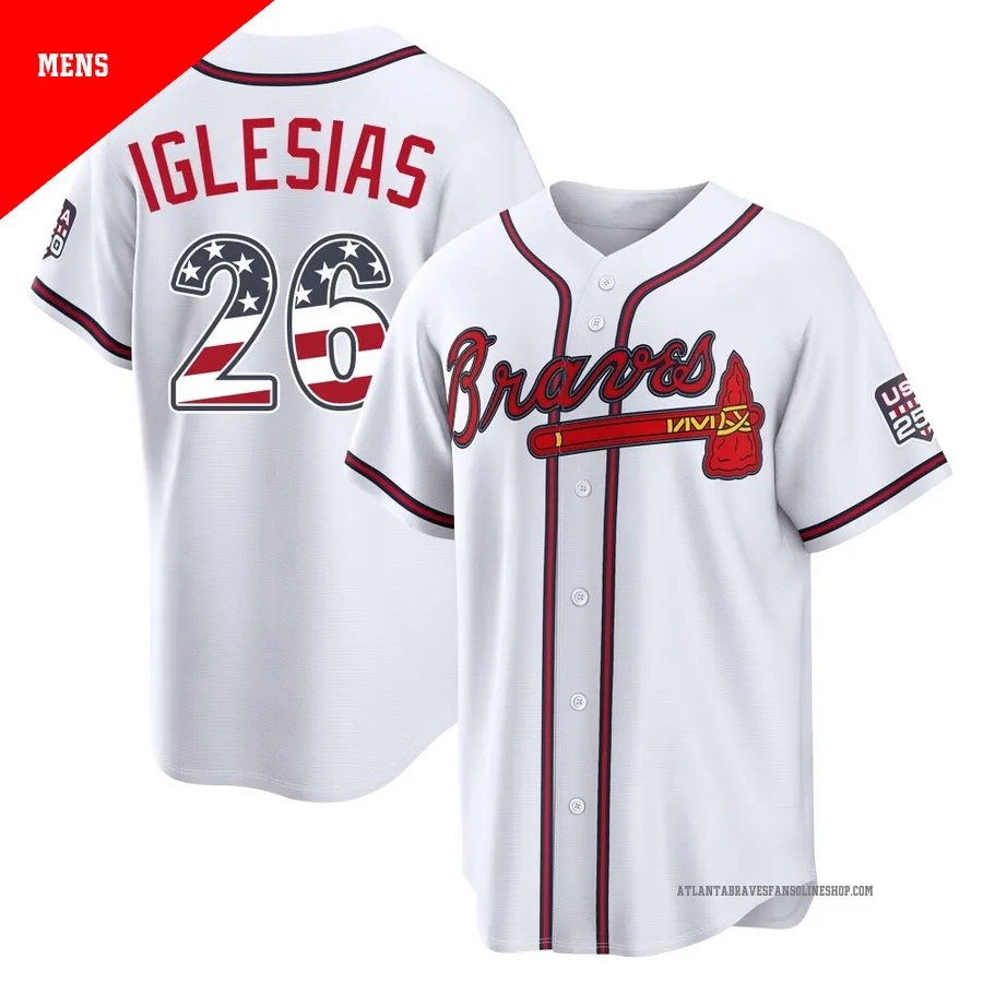Atlanta Braves ＃26 Raisel Iglesias Men's Limited USA 250 Fourth Of July Home Stadium Jersey - White