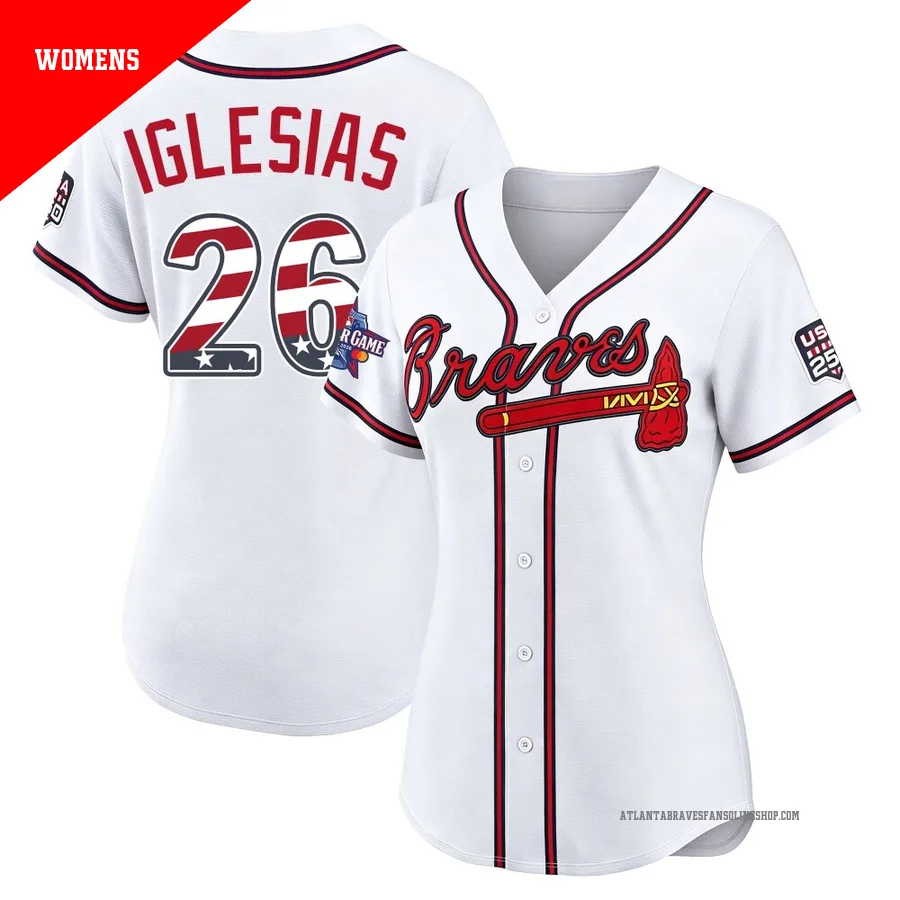 Atlanta Braves ＃26 Raisel Iglesias Women's Limited 2026 All-Star Edition Stars & Stripes Home Stadium Jersey - White