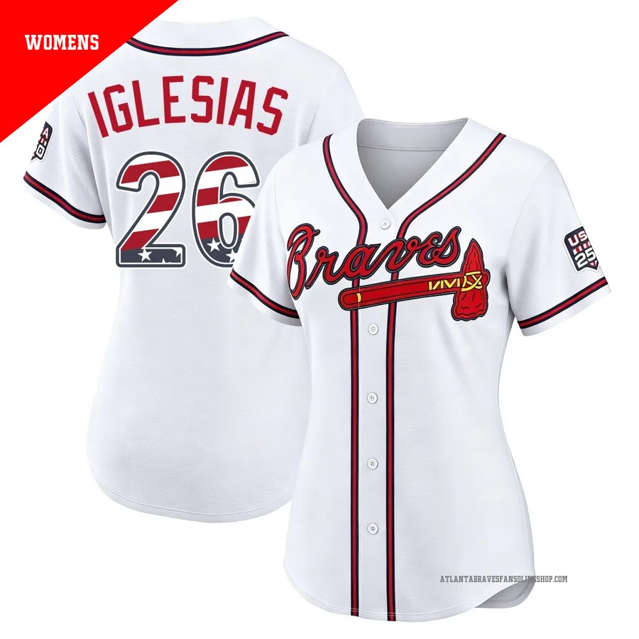 Atlanta Braves ＃26 Raisel Iglesias Women's Limited USA 250 Fourth Of July Home Stadium Jersey - White
