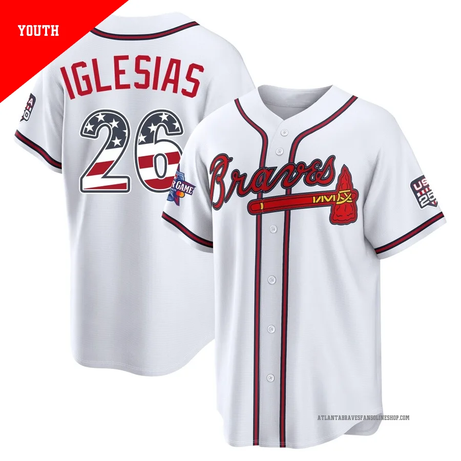 Atlanta Braves ＃26 Raisel Iglesias Youth Limited 2026 All-Star Edition Stars & Stripes Home Stadium Jersey - White