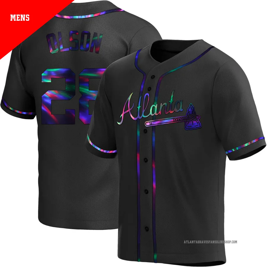 Atlanta Braves ＃28 Matt Olson Men's Replica Holographic Alternate Jersey - Black
