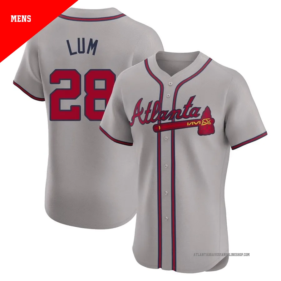 Atlanta Braves ＃28 Mike Lum Men's Elite Road Jersey - Gray