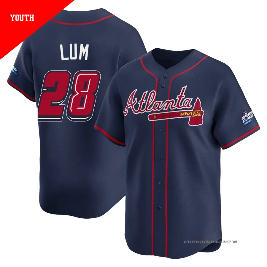 Atlanta Braves ＃28 Mike Lum Youth Limited 2025 Speedway Classic Alternate Jersey - Navy