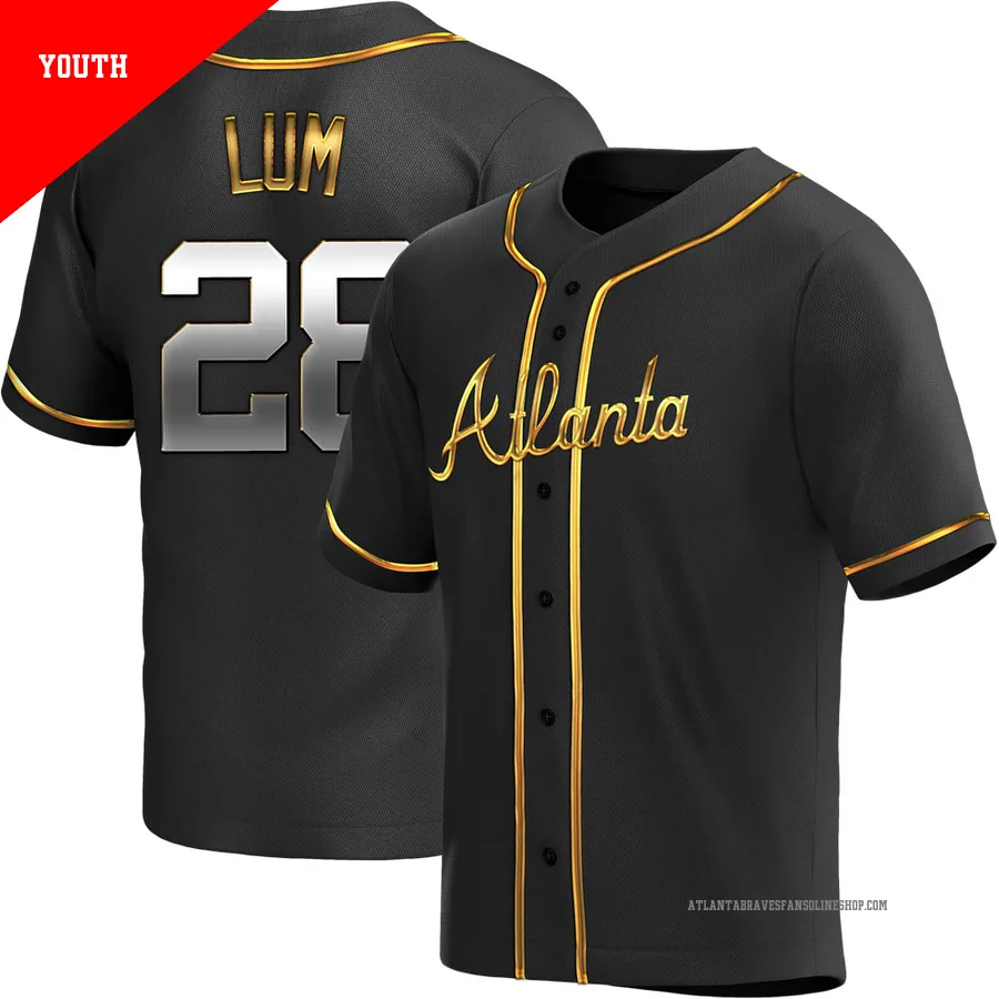 Atlanta Braves ＃28 Mike Lum Youth Replica Black en Alternate Jersey - Gold