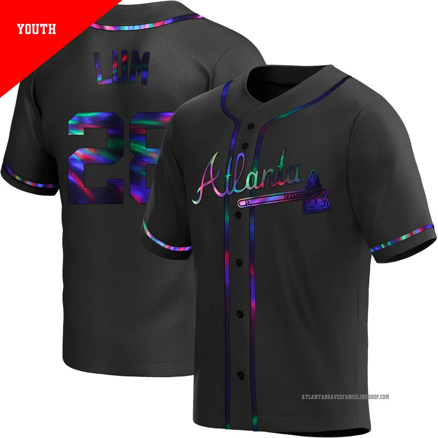 Atlanta Braves ＃28 Mike Lum Youth Replica Holographic Alternate Jersey - Black