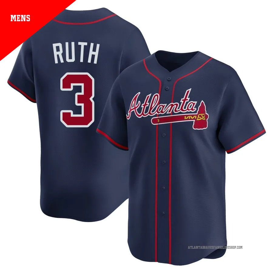 Atlanta Braves ＃3 Babe Ruth Men's Limited Alternate Jersey - Navy