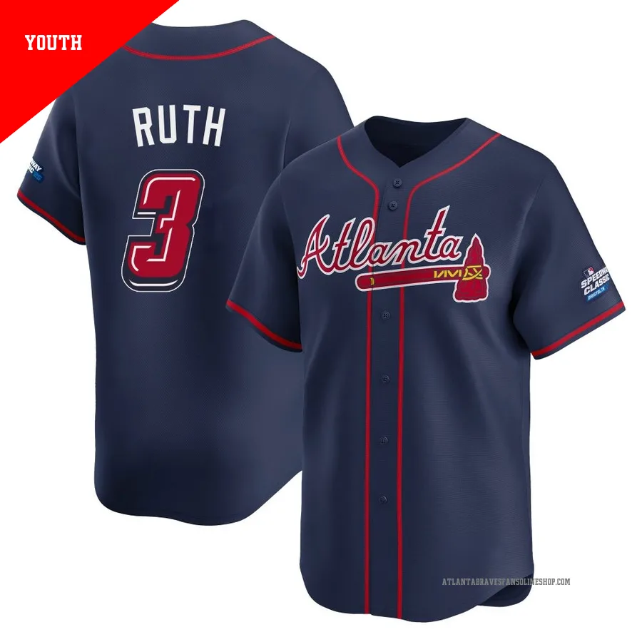Atlanta Braves ＃3 Babe Ruth Youth Limited 2025 Speedway Classic Alternate Jersey - Navy