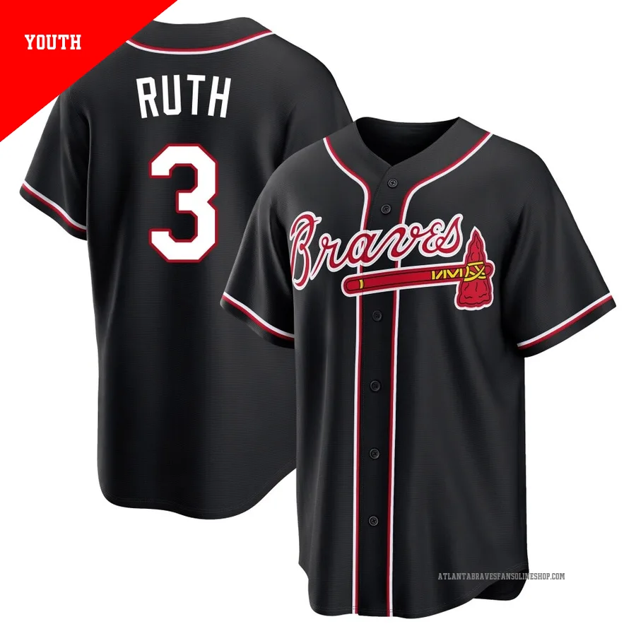 Atlanta Braves ＃3 Babe Ruth Youth Replica Fashion Out Jersey - Black