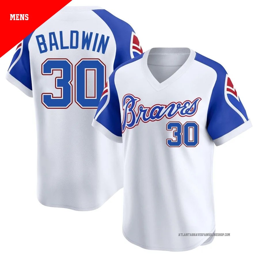Atlanta Braves ＃30 Drake Baldwin Men's Limited Throwback Cooperstown Collection Jersey - White