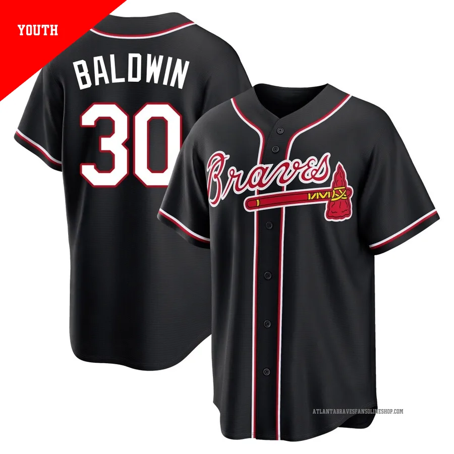 Atlanta Braves ＃30 Drake Baldwin Youth Replica Fashion Out Jersey - Black