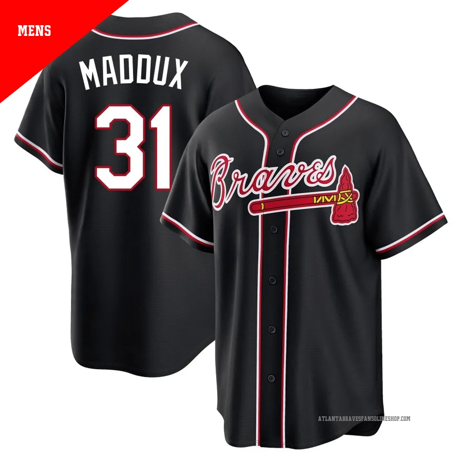 Atlanta Braves ＃31 Greg Maddux Men's Replica Fashion Out Jersey - Black