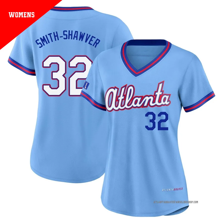 Atlanta Braves ＃32 AJ Smith-Shawver Women's Limited Powder 2026 City Connect Stadium Jersey - Blue