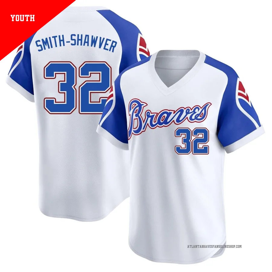 Atlanta Braves ＃32 AJ Smith-Shawver Youth Limited Throwback Cooperstown Collection Jersey - White