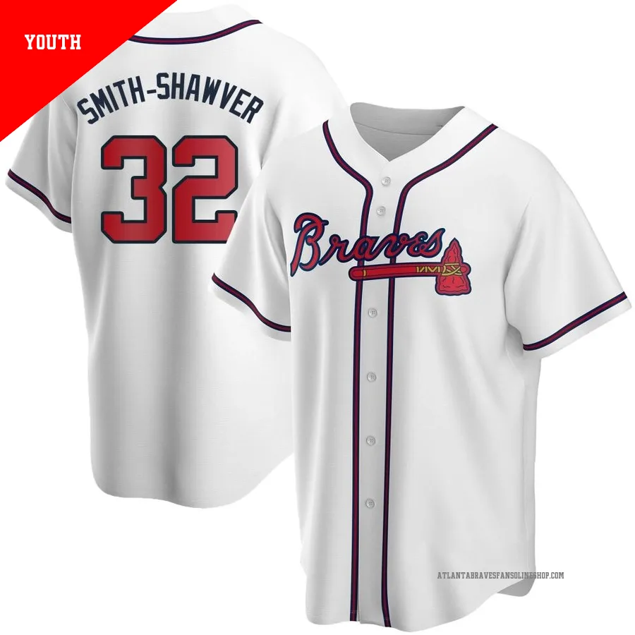 Atlanta Braves ＃32 AJ Smith-Shawver Youth Replica Home Jersey - White