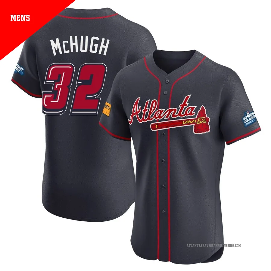 Atlanta Braves ＃32 Collin McHugh Men's Elite 2025 Speedway Classic Alternate Jersey - Navy