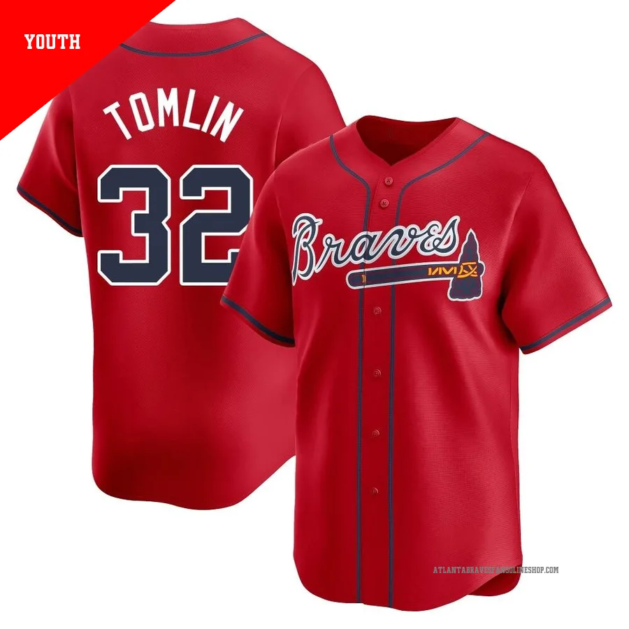 Atlanta Braves ＃32 Josh Tomlin Youth Limited Alternate Jersey - Red