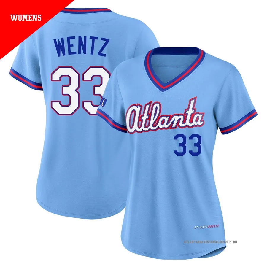 Atlanta Braves ＃33 Joey Wentz Women's Limited Powder 2026 City Connect Stadium Jersey - Blue