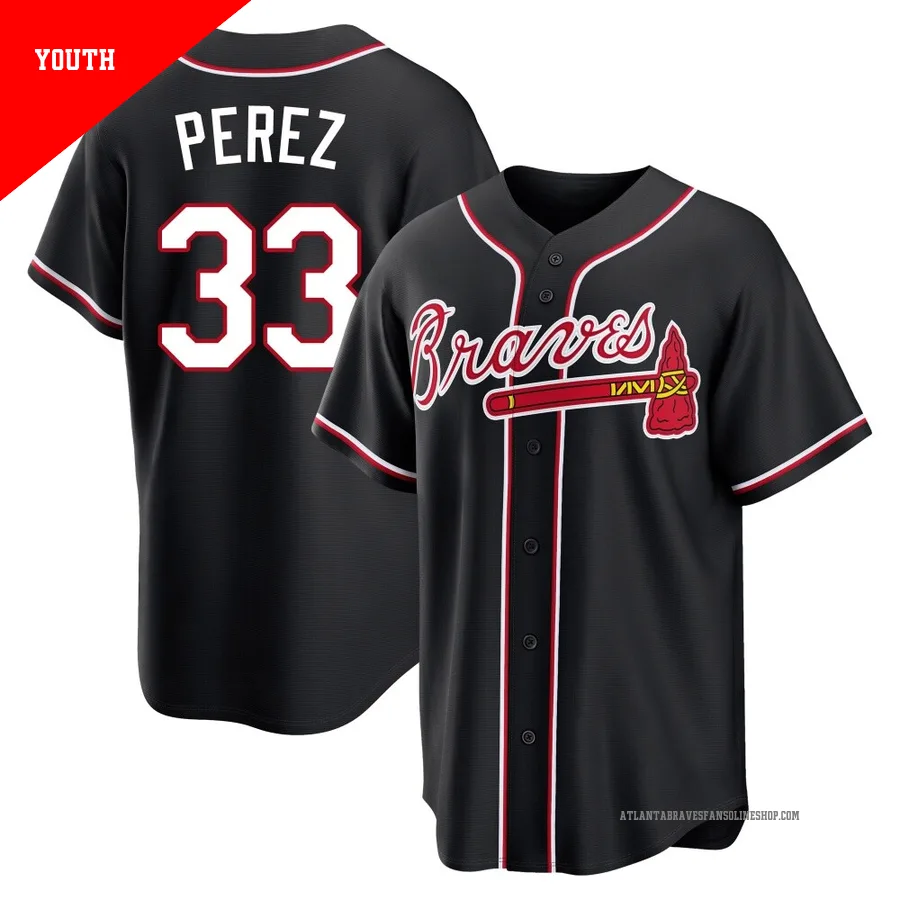 Atlanta Braves ＃33 Martin Perez Youth Replica Fashion Out Jersey - Black