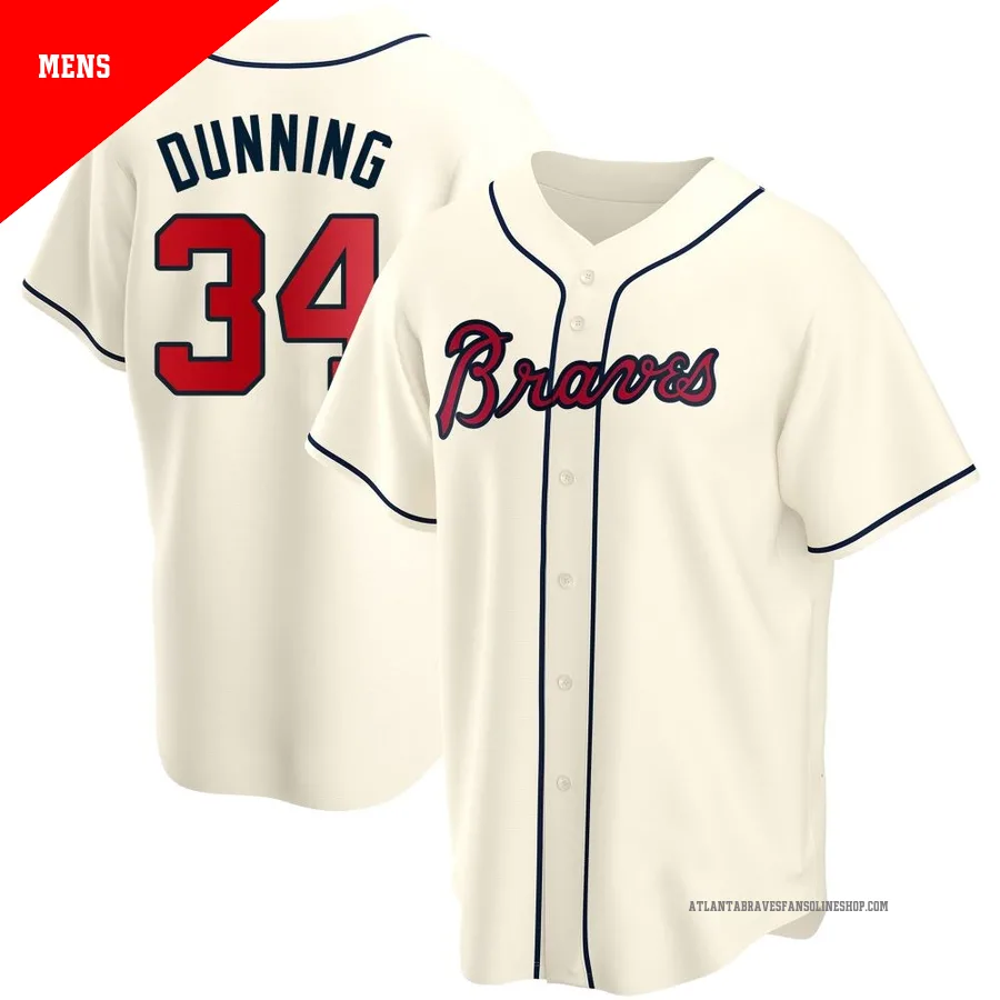 Atlanta Braves ＃34 Dane Dunning Men's Replica Alternate Jersey - Cream