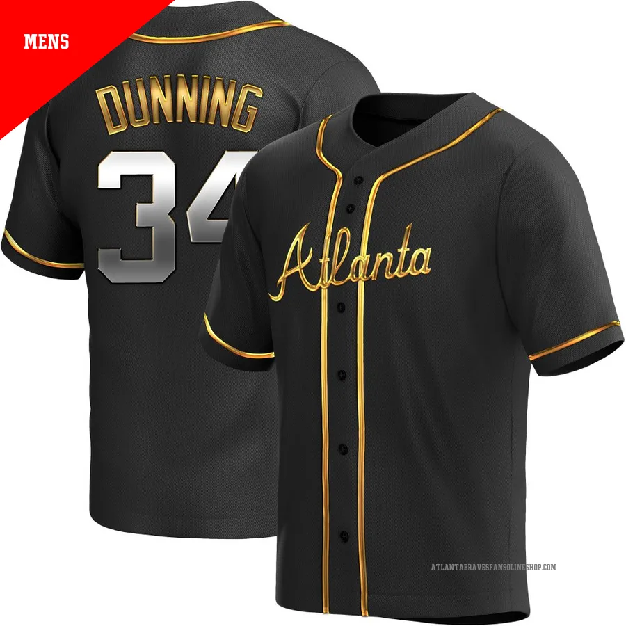 Atlanta Braves ＃34 Dane Dunning Men's Replica Black en Alternate Jersey - Gold