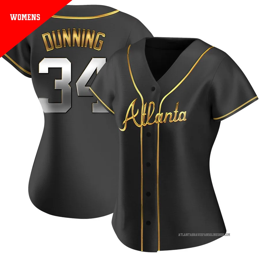 Atlanta Braves ＃34 Dane Dunning Women's Replica Black en Alternate Jersey - Gold