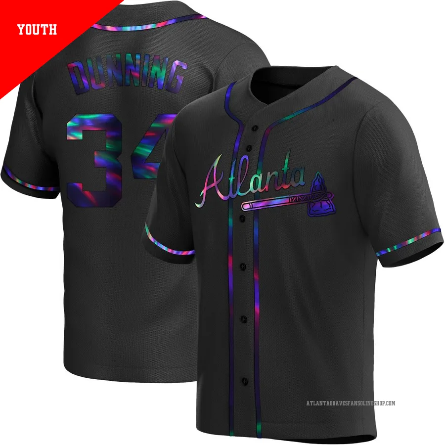 Atlanta Braves ＃34 Dane Dunning Youth Replica Holographic Alternate Jersey - Black