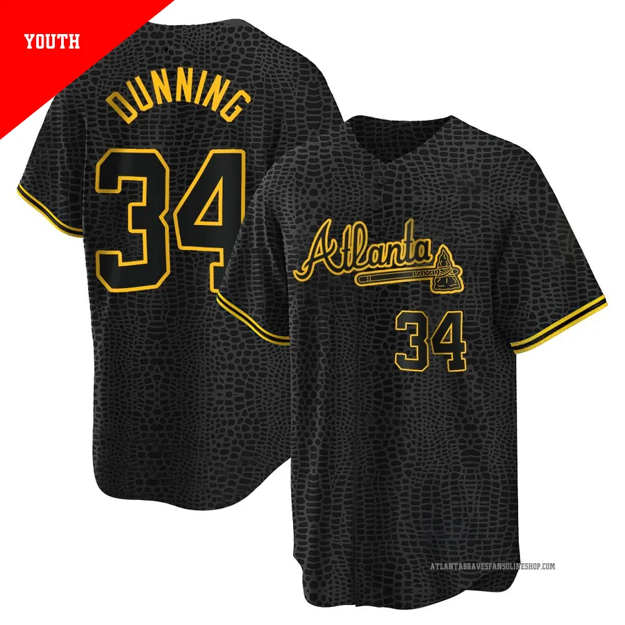 Atlanta Braves ＃34 Dane Dunning Youth Replica Snake Skin City Jersey - Black