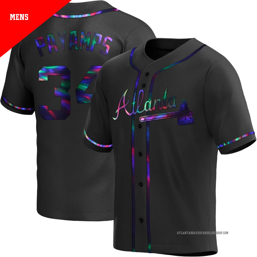 Atlanta Braves ＃34 Joel Payamps Men's Replica Holographic Alternate Jersey - Black