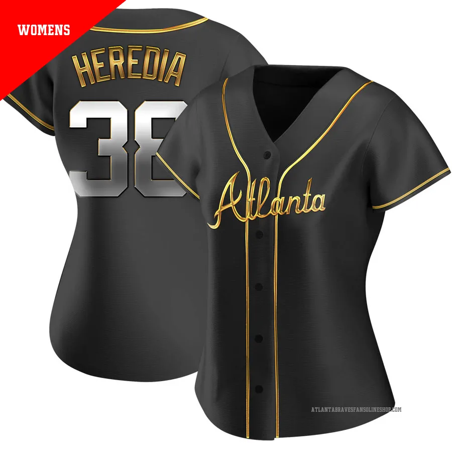 Atlanta Braves ＃38 Guillermo Heredia Women's Replica Black en Alternate Jersey - Gold