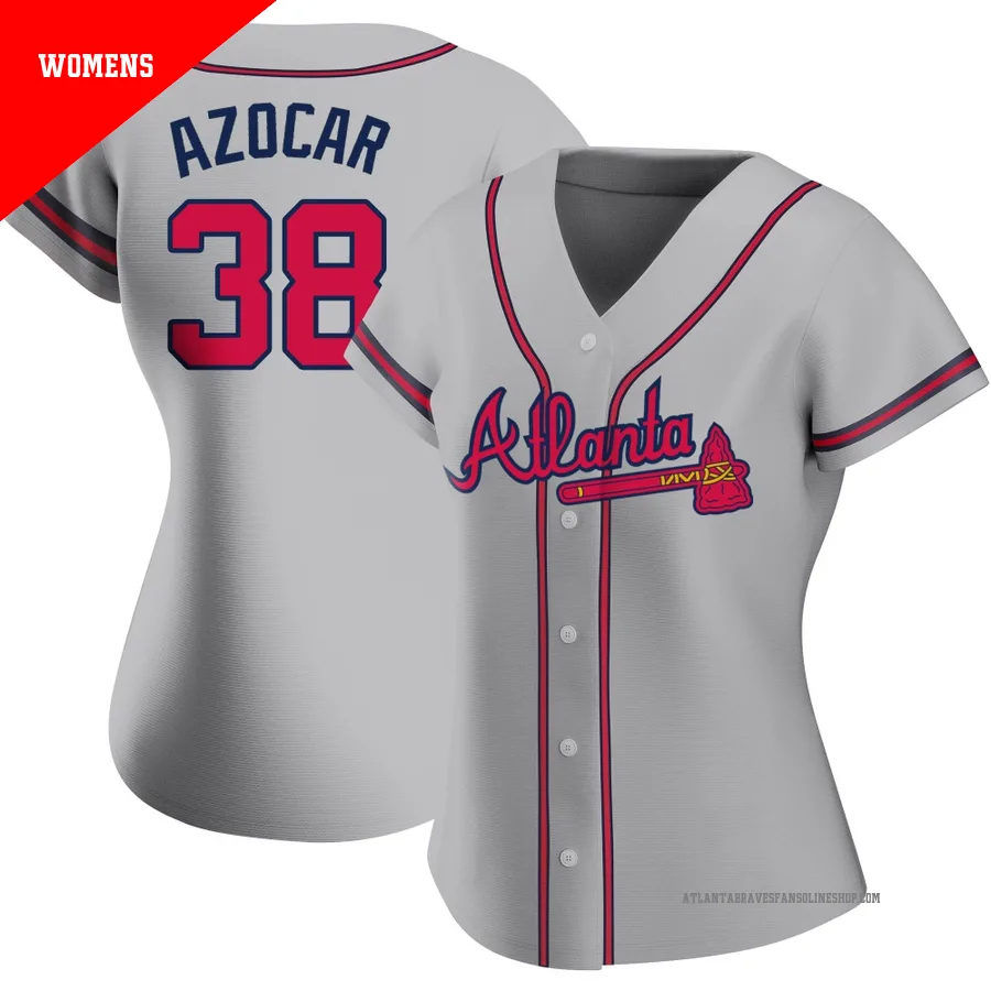 Atlanta Braves ＃38 Jose Azocar Women's Replica Road Jersey - Gray