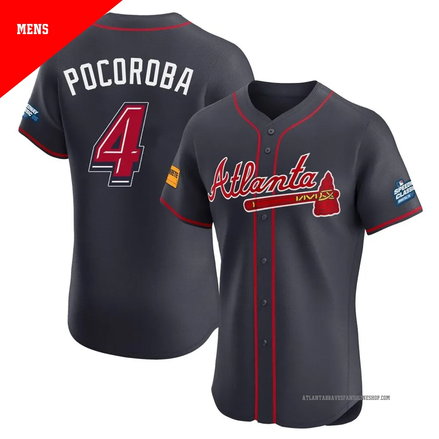 Atlanta Braves ＃4 Biff Pocoroba Men's Elite 2025 Speedway Classic Alternate Jersey - Navy
