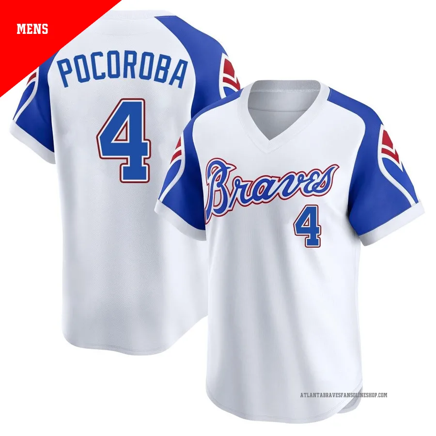 Atlanta Braves ＃4 Biff Pocoroba Men's Limited Throwback Cooperstown Collection Jersey - White