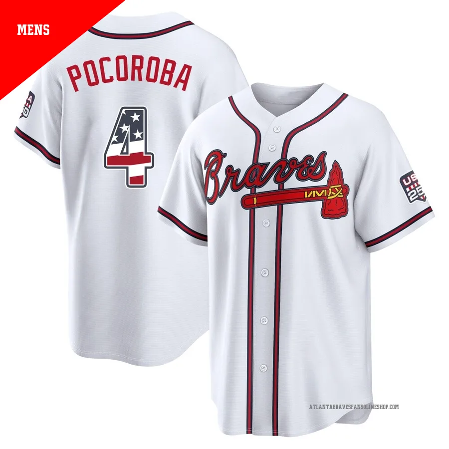Atlanta Braves ＃4 Biff Pocoroba Men's Limited USA 250 Fourth Of July Home Stadium Jersey - White