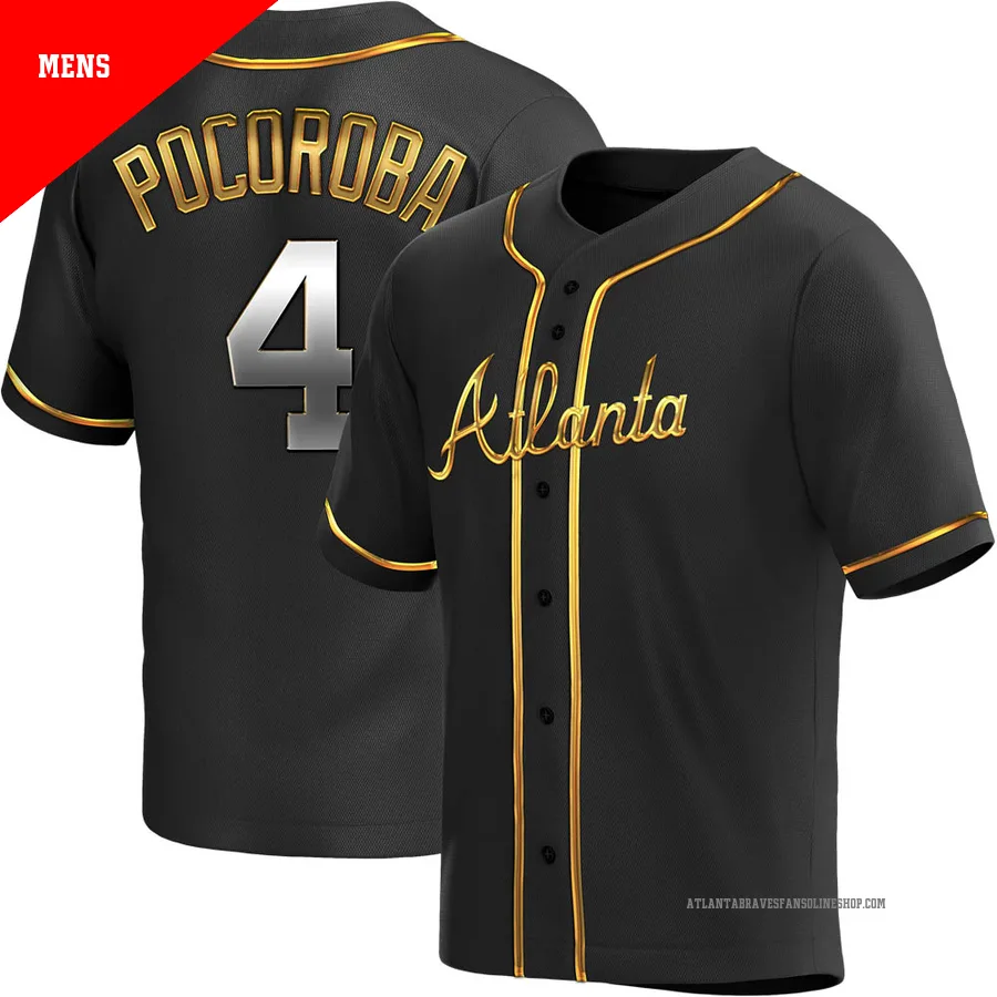Atlanta Braves ＃4 Biff Pocoroba Men's Replica Black en Alternate Jersey - Gold