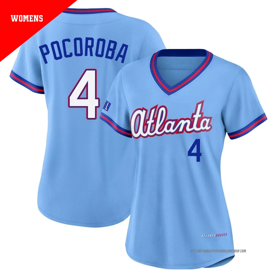 Atlanta Braves ＃4 Biff Pocoroba Women's Limited Powder 2026 City Connect Stadium Jersey - Blue