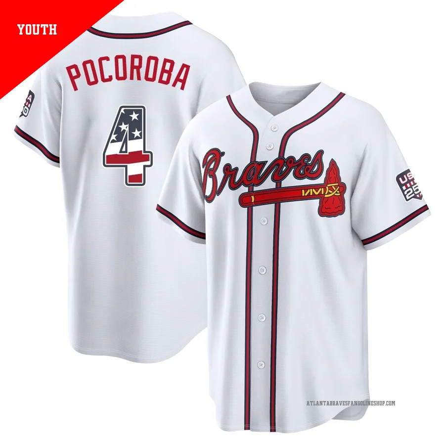 Atlanta Braves ＃4 Biff Pocoroba Youth Limited USA 250 Fourth Of July Home Stadium Jersey - White