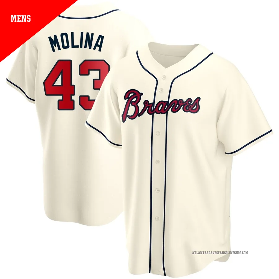 Atlanta Braves ＃43 Anthony Molina Men's Replica Alternate Jersey - Cream