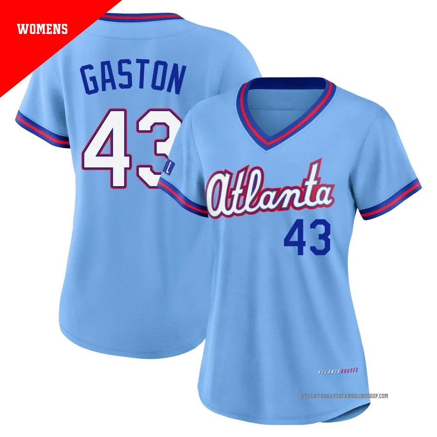 Atlanta Braves ＃43 Cito Gaston Women's Limited Powder 2026 City Connect Stadium Jersey - Blue